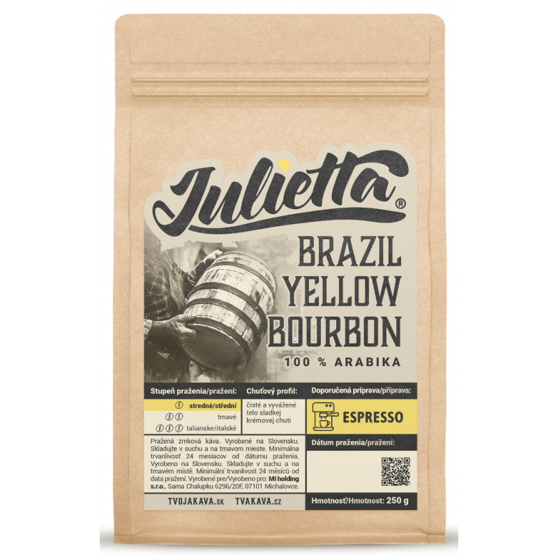 Julietta Brazil Yellow Bourbon čerstvě pražená zrnková káva 250 g