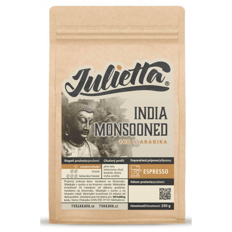 Julietta India Monsooned čerstvě pražená zrnková káva 250 g