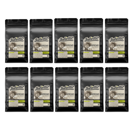 Přední strana balení: Julietta Supremo čerstvě pražená zrnková káva 10 × 1 kg