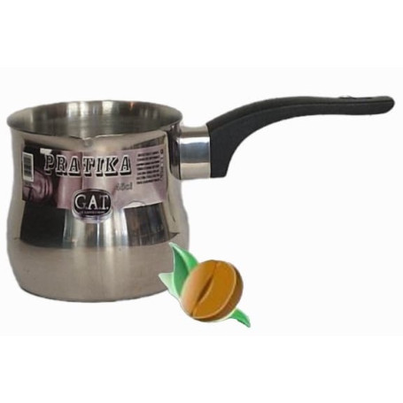 „G.A.T. Italia džezva na kávu 4 šálky – Turkish pot, přední pohled se zúženým hrdlem a dlouhou rukojetí“