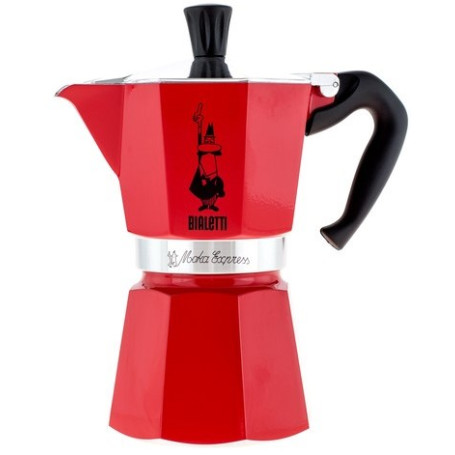Bialetti Moka Express červená – 6 šálků, pohled zepředu