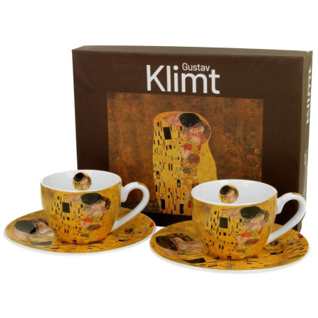 Polibek – sada 2 šálků na espresso s podšálky, pohled zepředu