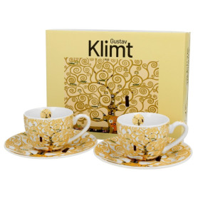 Strom života Ecru – sada 2 šálků na espresso s podšálky, pohled zepředu