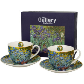 Kosatce – sada 2 šálků na cappuccino, pohled zepředu