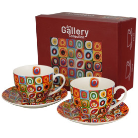 Čtverce a kruhy – sada 2 cappuccino šálků s podšálky