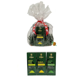 Dárkový bylinný balíček Eilles Tea Deluxe (3 druhy) zabalený v celofánu s mašlí a ozdobou.