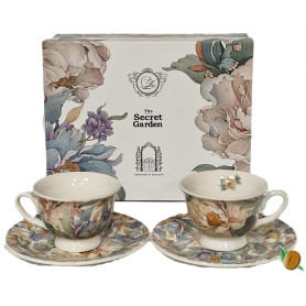 Pivoňka bílá – Sada 2 espresso šálků Royal s podšálky a dárkovou krabičkou.