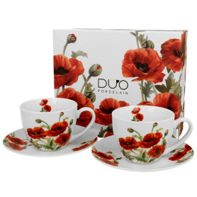 Červené máky – sada 2 šálků s podšálky