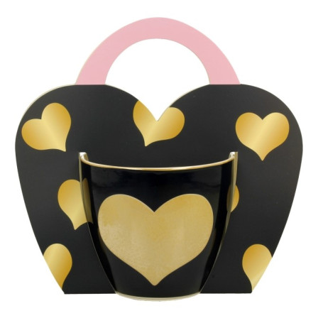 Porcelánový hrnek Velké Srdce 460 ml, granátový se zlatým srdcem, v dárkovém balení.