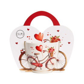 Porcelánový šálek s motivem jízdního kola s květinami a srdíčky v dárkovém balení.