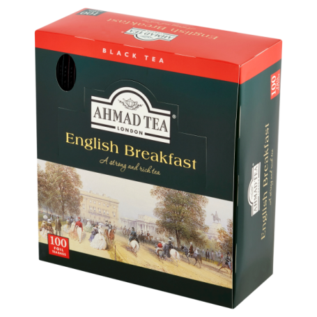 Ahmad Tea English Breakfast černý čaj sáčky 100 x 2 g alu přebal – krabička zepředu