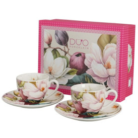 Sada dvou espresso šálků MAGNÓLIE s podšálky v ozdobné dárkové krabičce
