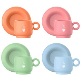 Dárkový set 4 barevných espresso šálků s podšálky Bialetti Fruit Vibes 60ml
