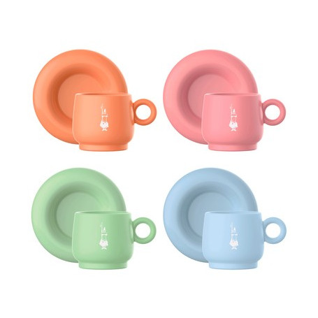 Dárkový set 4 barevných espresso šálků s podšálky Bialetti Fruit Vibes 60ml