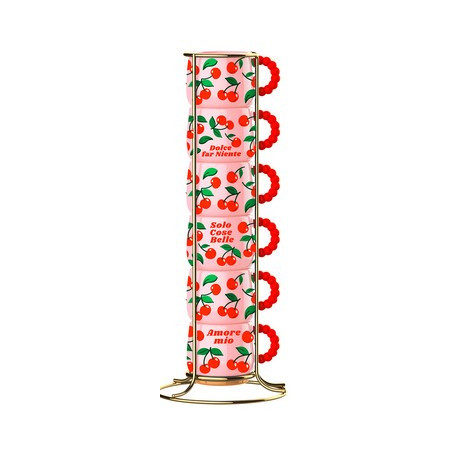 Set 6 espresso šálků Bialetti Fruit Vibes se stojanem a třešňovým motivem