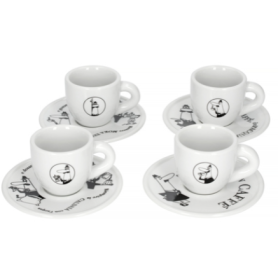 Bialetti Carousel silnostěnné espresso šálky s podšálky – porcelánový set 4 ks