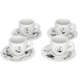 Elegantní set 4 silnostěnných espresso šálků Bialetti Carousel s podšálky. Kvalitní porcelán s hrubšími stěnami pomáhá déle udržet správnou teplotu espressa a zároveň dodává šálkům prémiový vzhled.