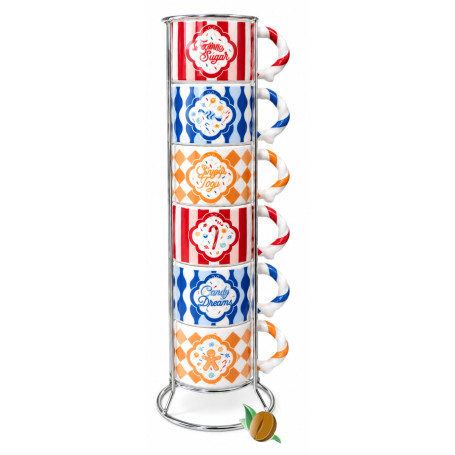 Bialetti Candyland espresso šálky 6 ks 60 ml se stojanem